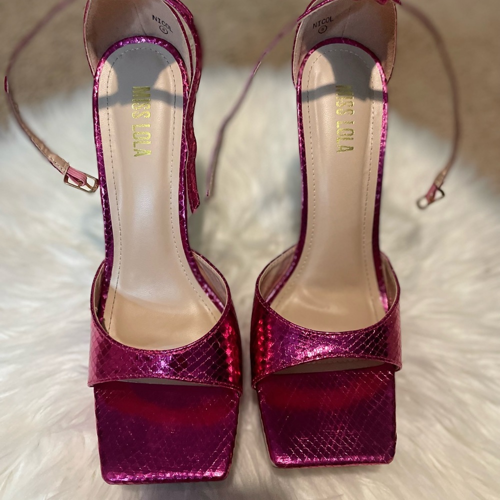 Miss Lola Pink Strappy Heels
